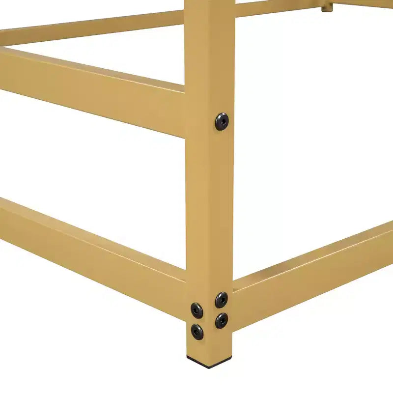 Letto a pavimento a forma di casetta in metallo per bambini, Queen Size, basso, 62,2"L x 82,3"P x 65"A, oro