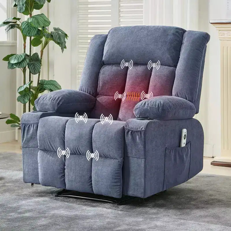 GustoWave Widen Manual Recliner Chair with Heat Massage - Overstuffed Single Sofa Lounge Chair with Remote Control 3 Recline Positions
