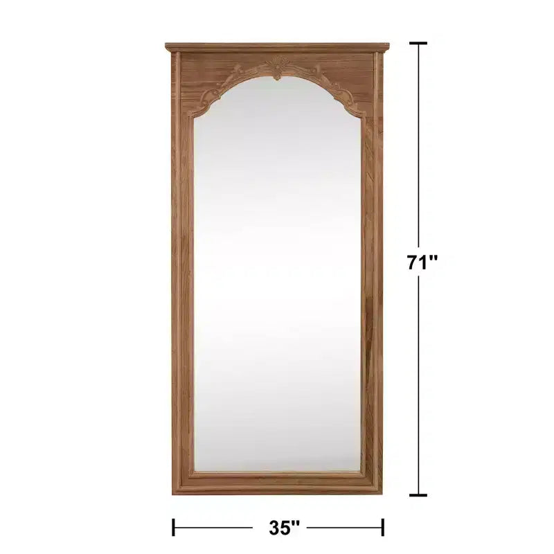 Specchio da Parete a Figura Intera con Cornice in Legno Intagliato ad Arco, 180x89 cm, Marrone