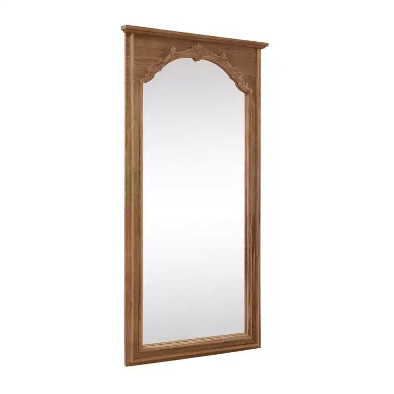 Specchio da Parete a Figura Intera con Cornice in Legno Intagliato ad Arco, 180x89 cm, Marrone