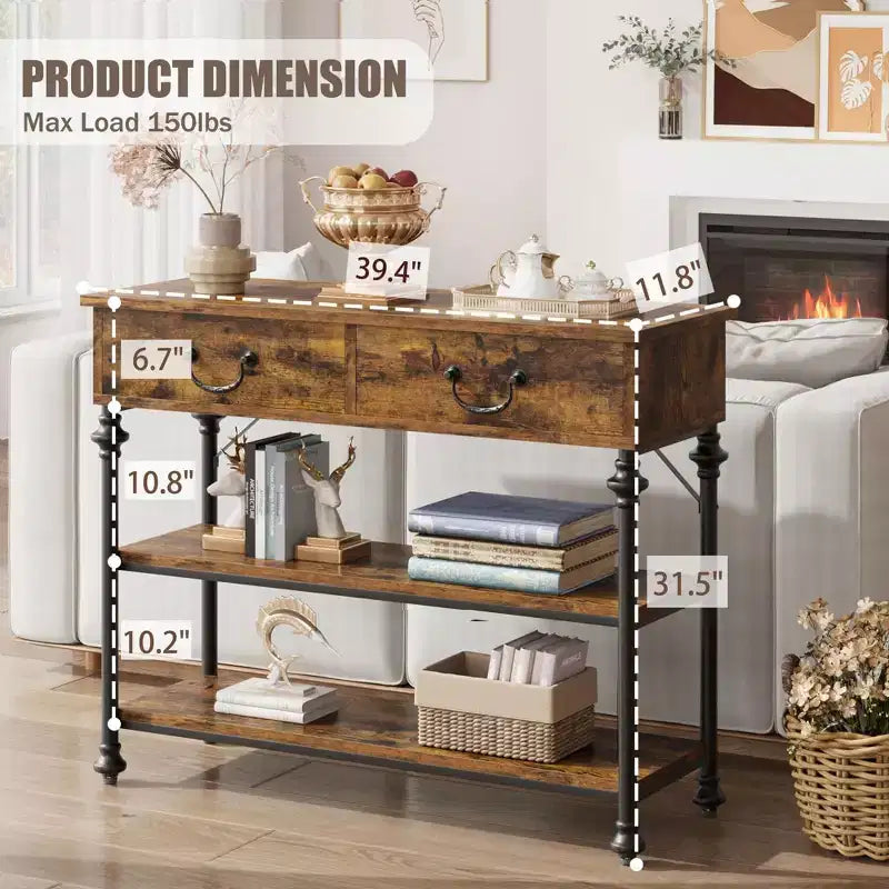 Slim Console Table with 2 Drawers and Open Shelves, Narrow Entryway Table for Hallway, Living Room and Behind Sofa