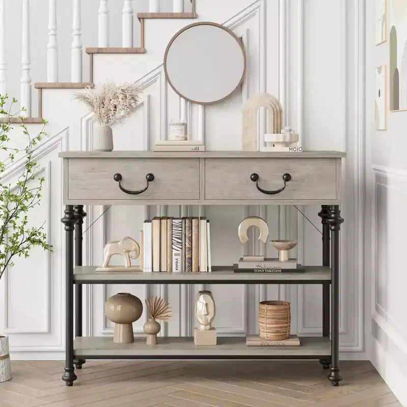 Slim Console Table with 2 Drawers and Open Shelves, Narrow Entryway Table for Hallway, Living Room and Behind Sofa