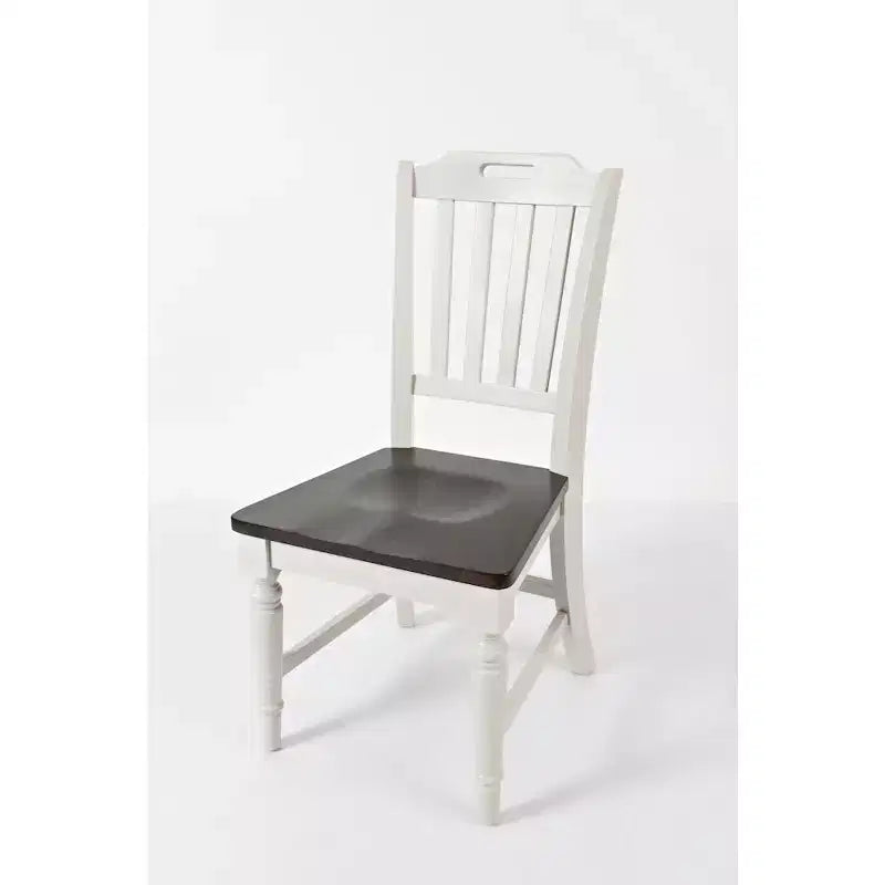Sedia da pranzo con schienale a doghe in legno massello, stile rustico, set da 2