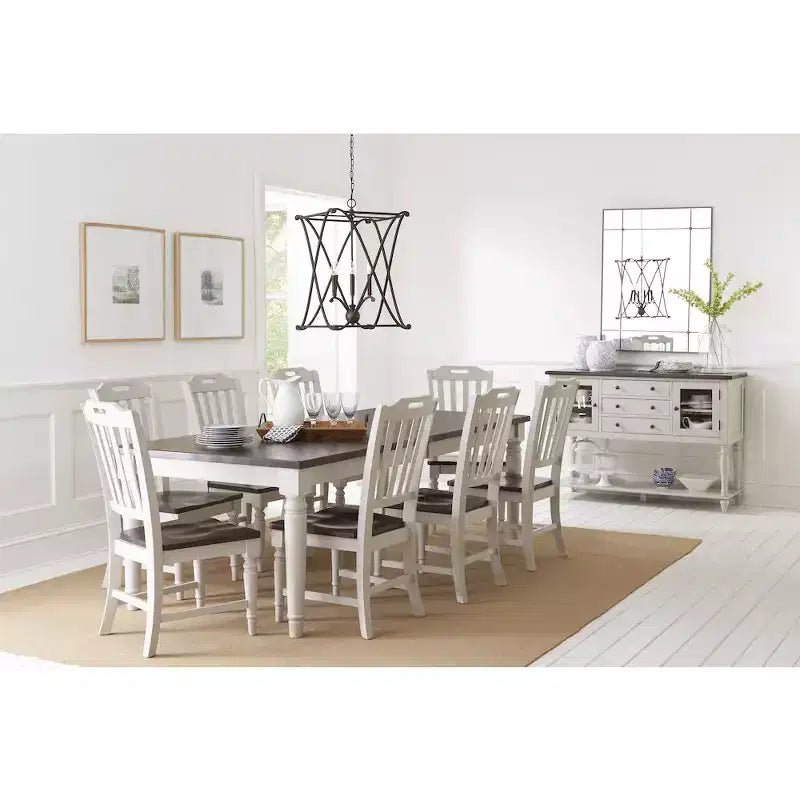 Sedia da pranzo con schienale a doghe in legno massello, stile rustico, set da 2