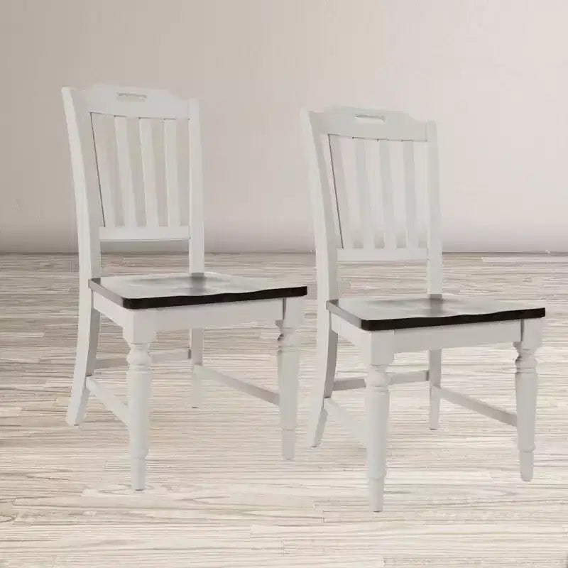 Sedia da pranzo con schienale a doghe in legno massello, stile rustico, set da 2