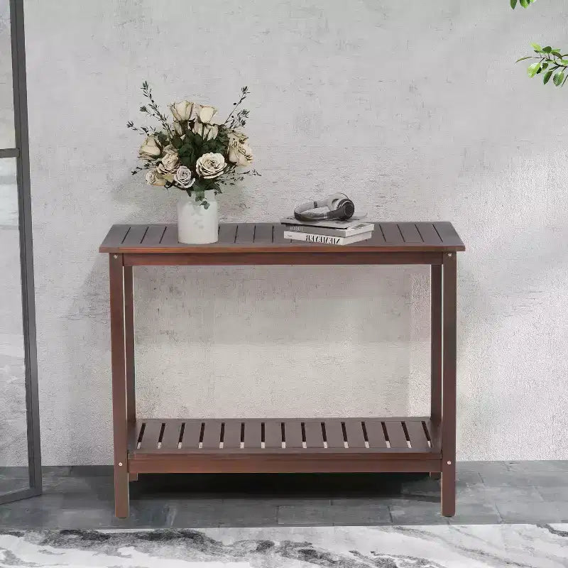 Consolle in legno di acacia con ripiano inferiore, design a strisce, 42"L x 18"W x 37"H, marrone