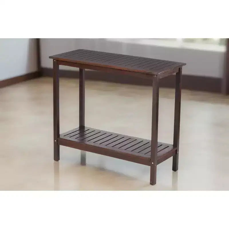 Consolle in legno di acacia con ripiano inferiore, design a strisce, 42"L x 18"W x 37"H, marrone