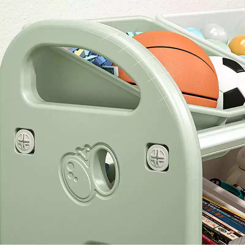 Organizzatore porta giocattoli per bambini con ripiani in HDPE e 6 contenitori, 77 cm L x 32 cm P x 66 cm H