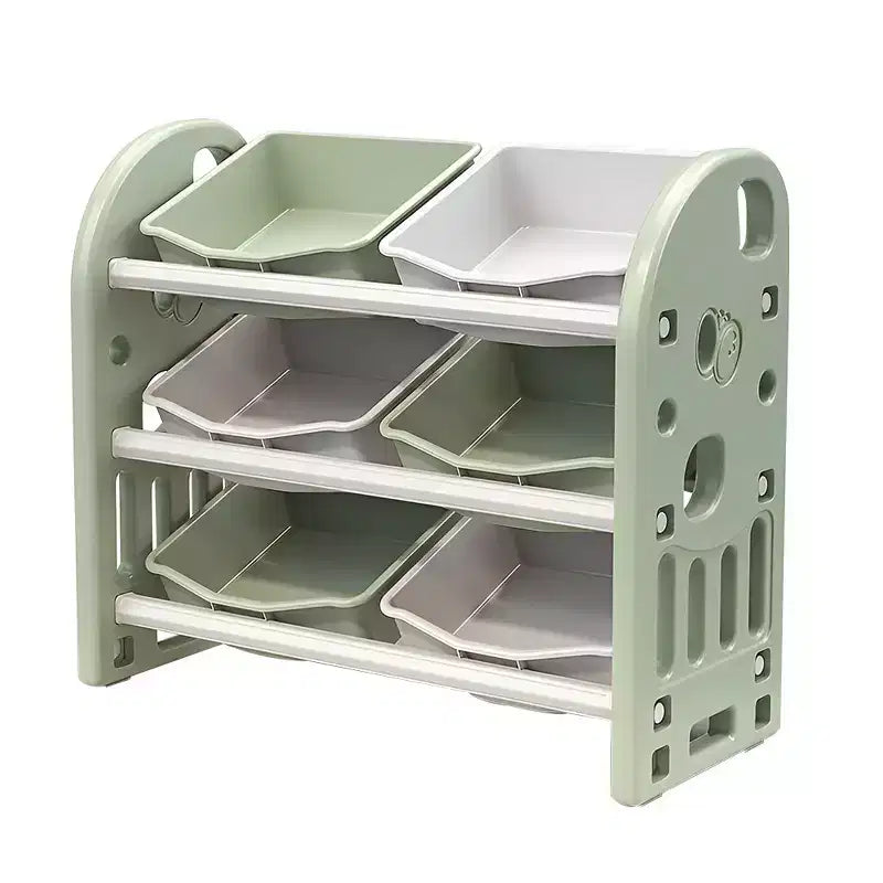 Organizzatore porta giocattoli per bambini con ripiani in HDPE e 6 contenitori, 77 cm L x 32 cm P x 66 cm H