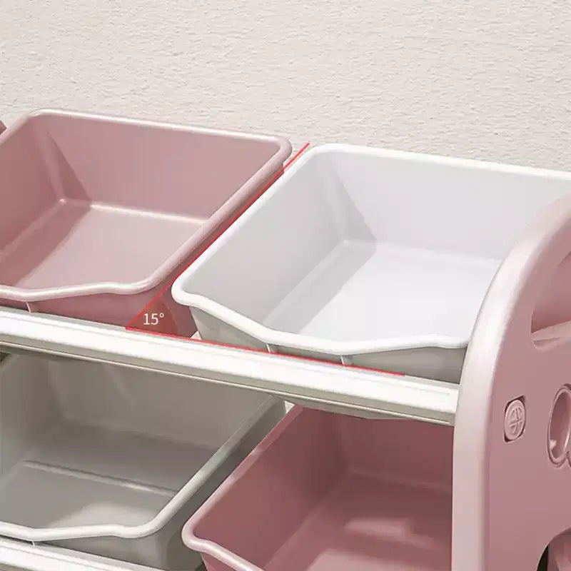 Organizzatore porta giocattoli per bambini con ripiani in HDPE e 6 contenitori, 77 cm L x 32 cm P x 66 cm H