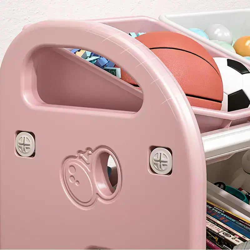 Organizzatore porta giocattoli per bambini con ripiani in HDPE e 6 contenitori, 77 cm L x 32 cm P x 66 cm H
