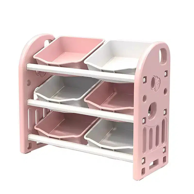 Organizzatore porta giocattoli per bambini con ripiani in HDPE e 6 contenitori, 77 cm L x 32 cm P x 66 cm H
