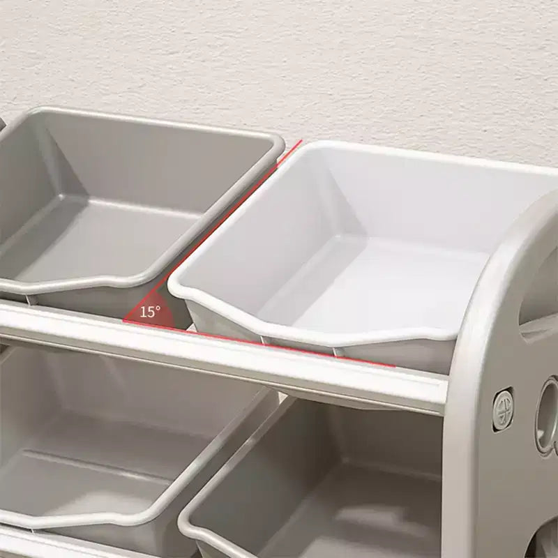 Organizzatore porta giocattoli per bambini con ripiani in HDPE e 6 contenitori, 77 cm L x 32 cm P x 66 cm H