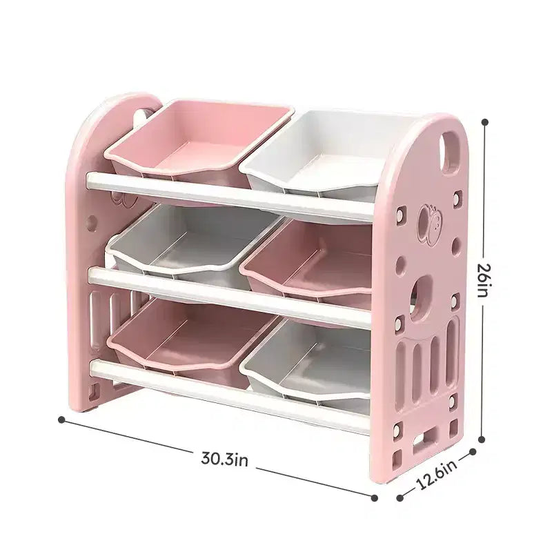 Organizzatore porta giocattoli per bambini con ripiani in HDPE e 6 contenitori, 77 cm L x 32 cm P x 66 cm H