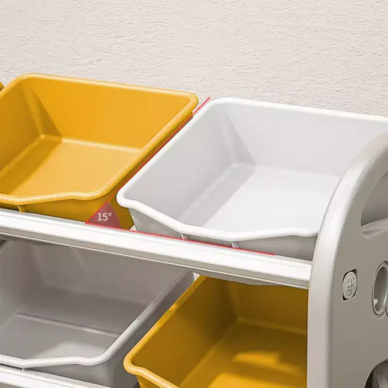 Organizzatore porta giocattoli per bambini con ripiani in HDPE e 6 contenitori, 77 cm L x 32 cm P x 66 cm H