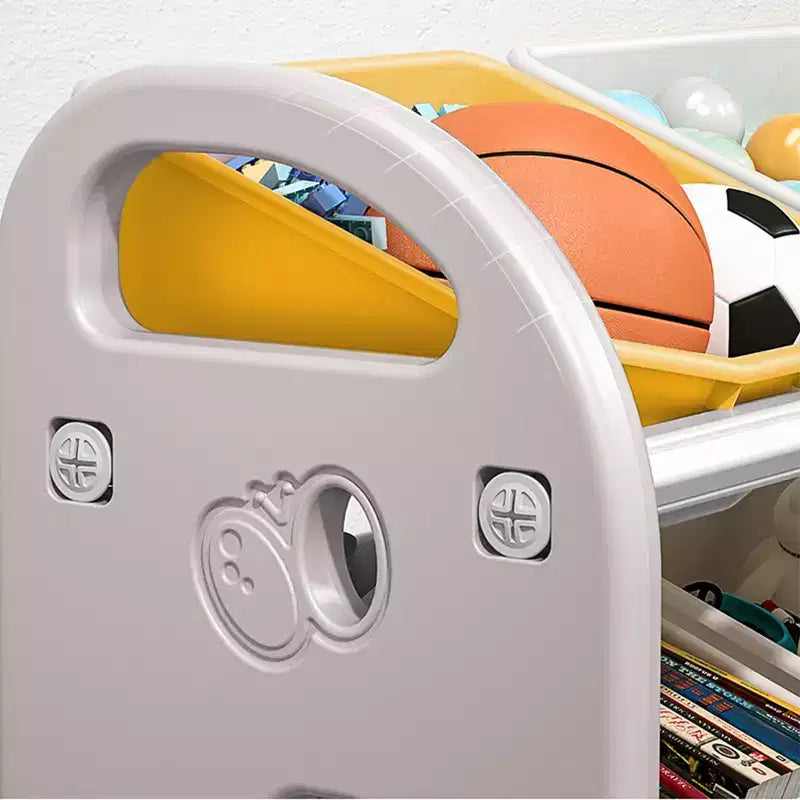 Organizzatore porta giocattoli per bambini con ripiani in HDPE e 6 contenitori, 77 cm L x 32 cm P x 66 cm H