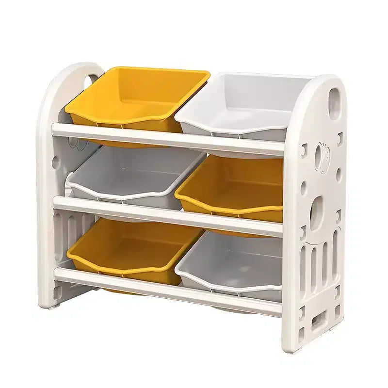 Organizzatore porta giocattoli per bambini con ripiani in HDPE e 6 contenitori, 77 cm L x 32 cm P x 66 cm H