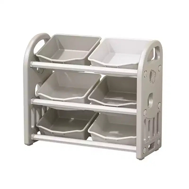 Organizzatore porta giocattoli per bambini con ripiani in HDPE e 6 contenitori, 77 cm L x 32 cm P x 66 cm H
