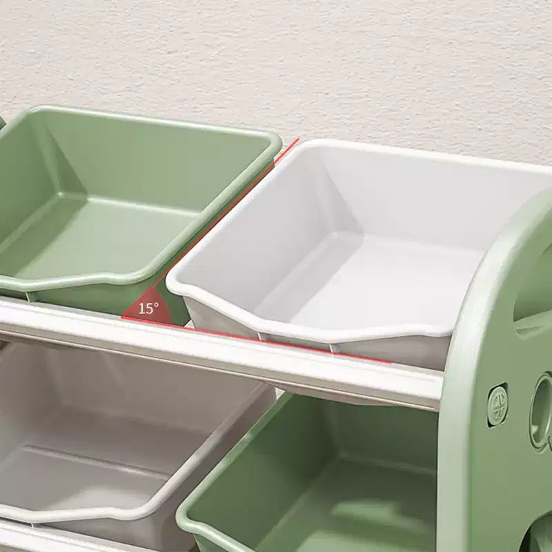 Organizzatore porta giocattoli per bambini con ripiani in HDPE e 6 contenitori, 77 cm L x 32 cm P x 66 cm H