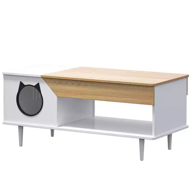 Tavolino Rustico con Lettiera per Gatti Nascosta e Cassetto Portaoggetti, 53,8 cm L x 114 cm P x 52,1 cm H