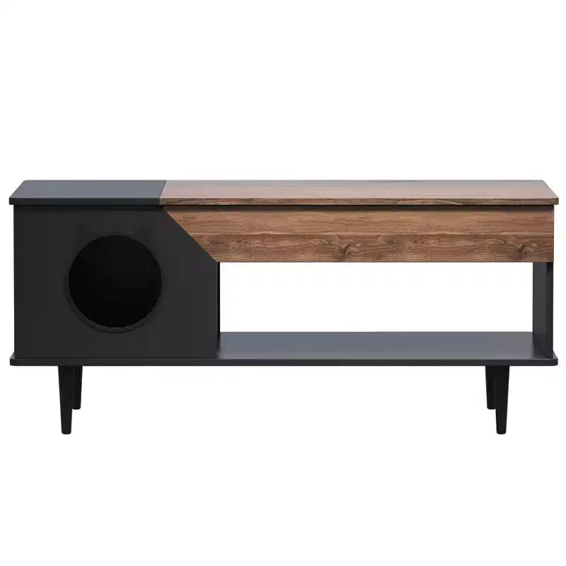 Tavolino Rustico con Lettiera per Gatti Nascosta e Cassetto Portaoggetti, 53,8 cm L x 114 cm P x 52,1 cm H