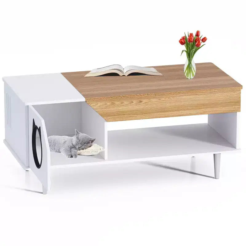 Tavolino Rustico con Lettiera per Gatti Nascosta e Cassetto Portaoggetti, 53,8 cm L x 114 cm P x 52,1 cm H