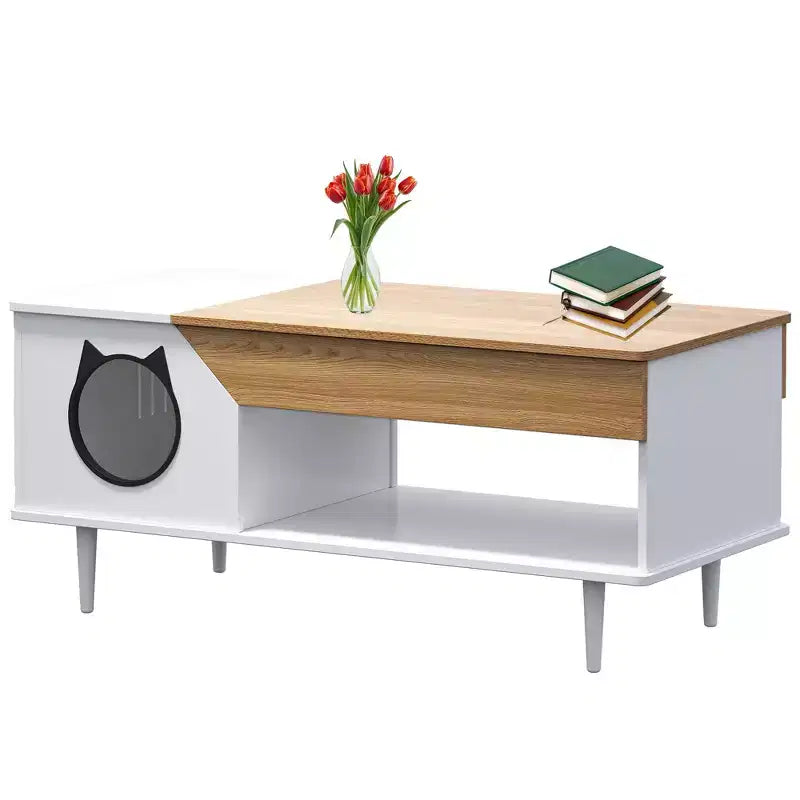 Tavolino Rustico con Lettiera per Gatti Nascosta e Cassetto Portaoggetti, 53,8 cm L x 114 cm P x 52,1 cm H
