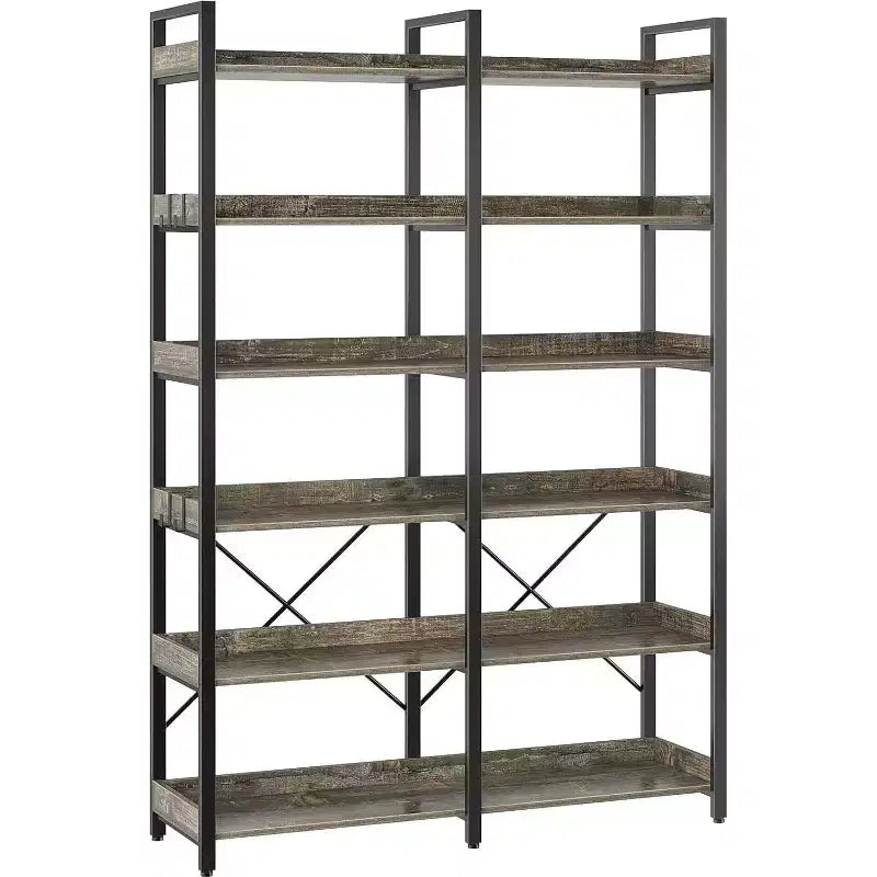 Libreria a giorno a 6 ripiani con 4 ganci, 170 cm