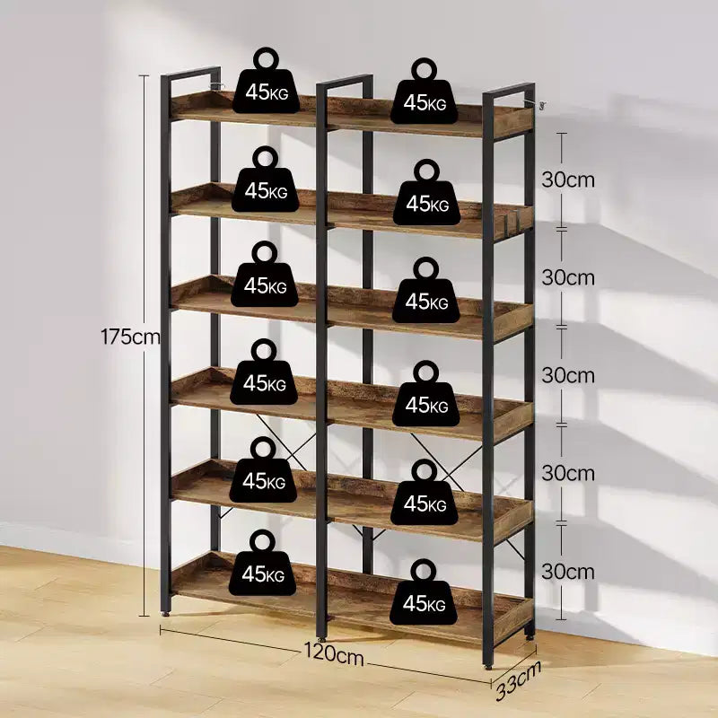 Libreria a giorno a 6 ripiani con 4 ganci, 170 cm