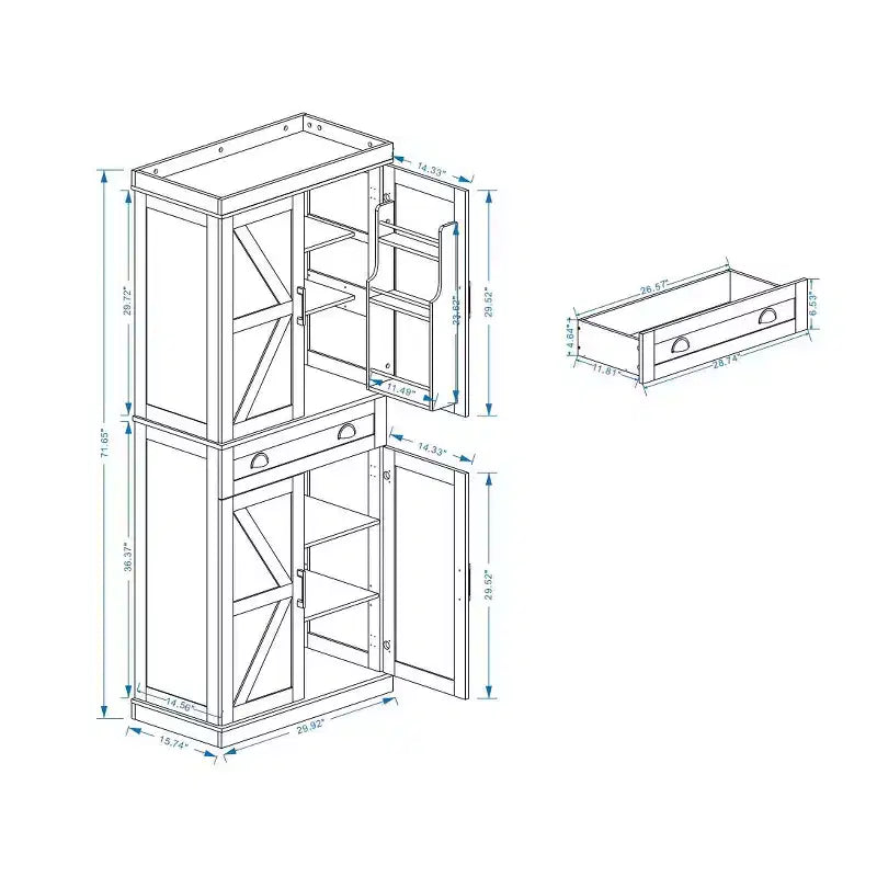 Credenza dispensa moderna con cassetto e ripiani regolabili