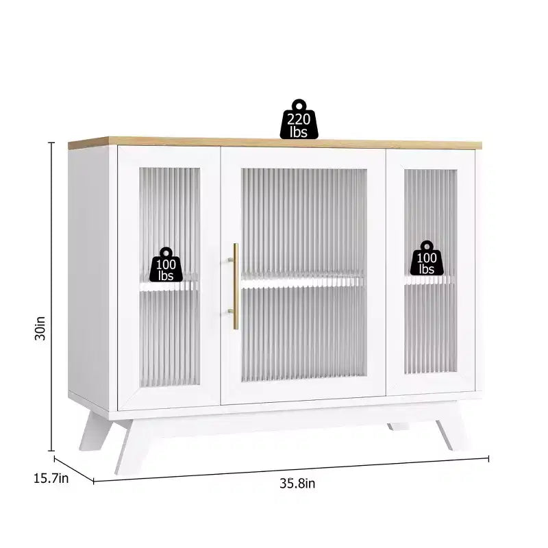 Credenza a Buffet con Anta in Vetro Scanalato e Ripiani Regolabili