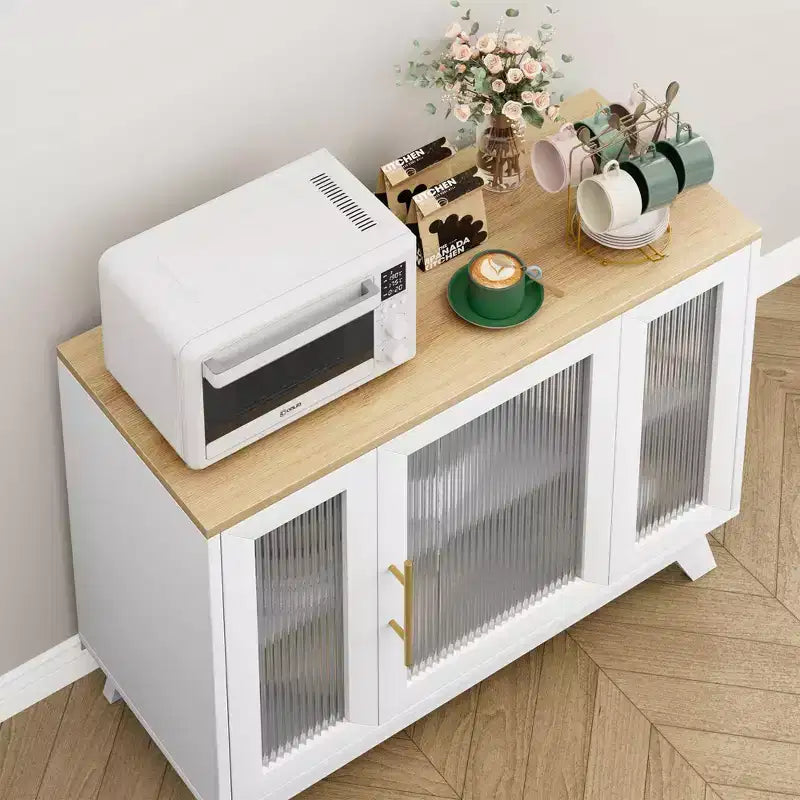 Credenza a Buffet con Anta in Vetro Scanalato e Ripiani Regolabili
