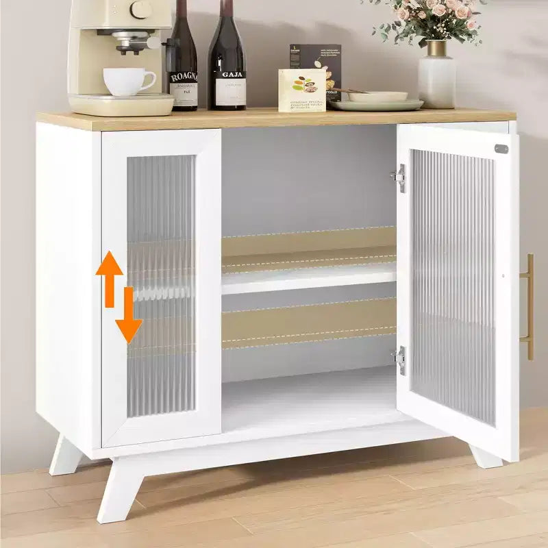 Credenza a Buffet con Anta in Vetro Scanalato e Ripiani Regolabili