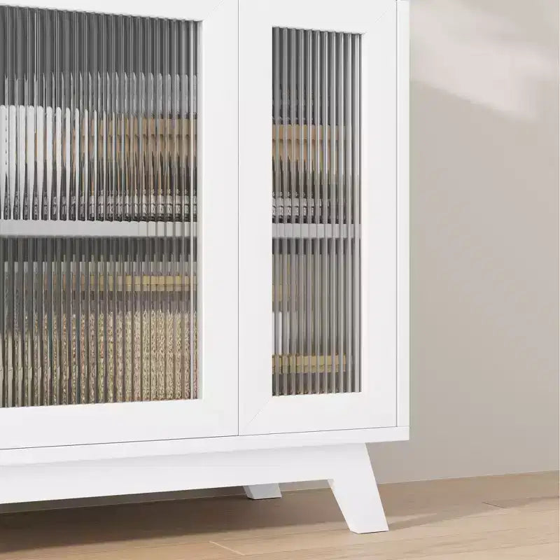 Credenza a Buffet con Anta in Vetro Scanalato e Ripiani Regolabili
