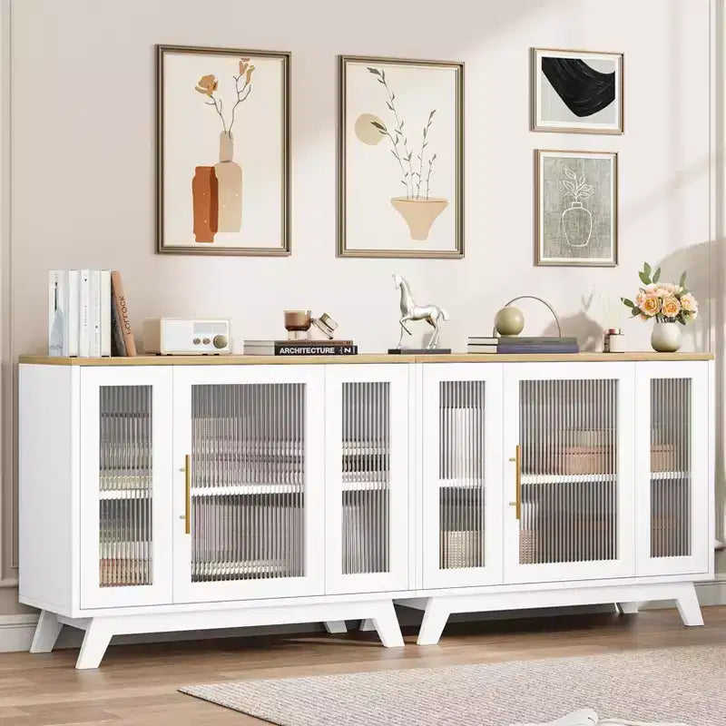 Credenza a Buffet con Anta in Vetro Scanalato e Ripiani Regolabili