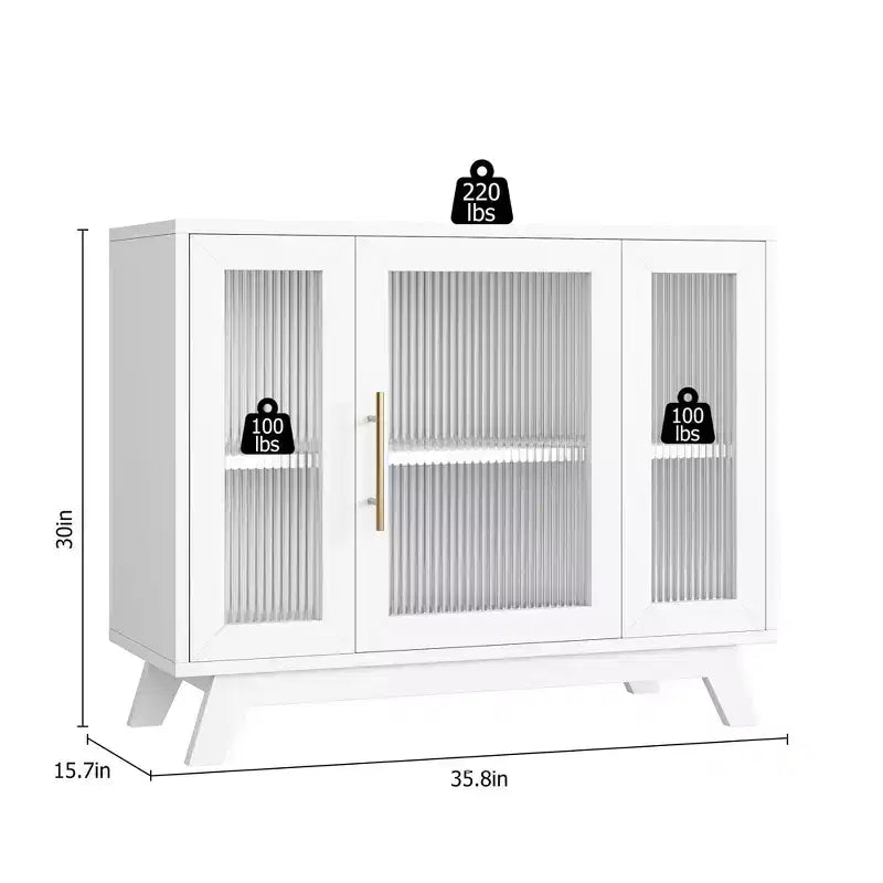 Credenza a Buffet con Anta in Vetro Scanalato e Ripiani Regolabili