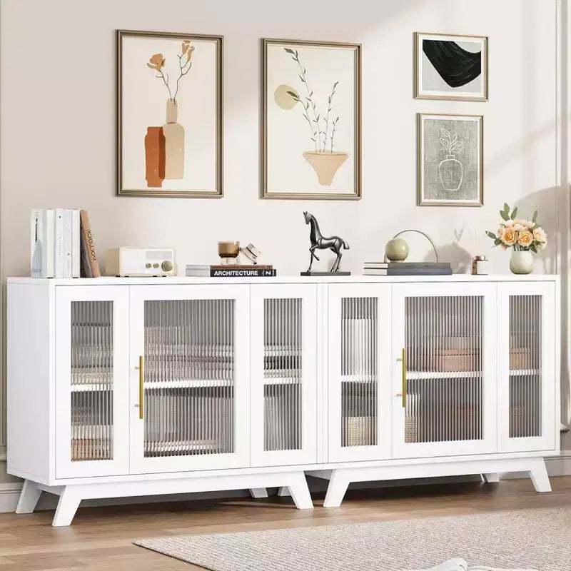 Credenza a Buffet con Anta in Vetro Scanalato e Ripiani Regolabili