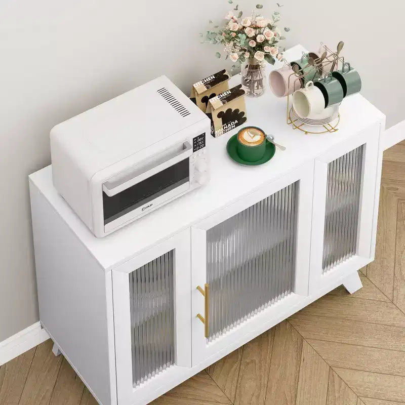 Credenza a Buffet con Anta in Vetro Scanalato e Ripiani Regolabili