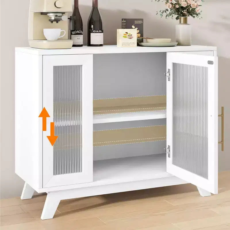 Credenza a Buffet con Anta in Vetro Scanalato e Ripiani Regolabili
