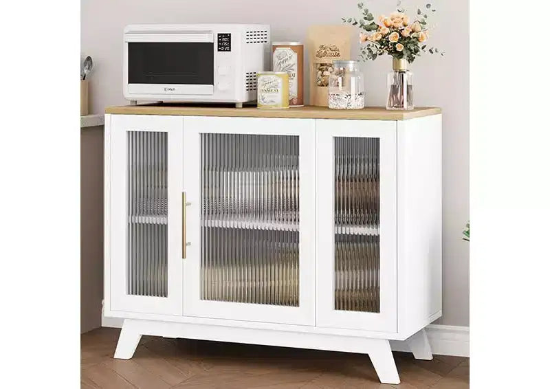 Credenza a Buffet con Anta in Vetro Scanalato e Ripiani Regolabili