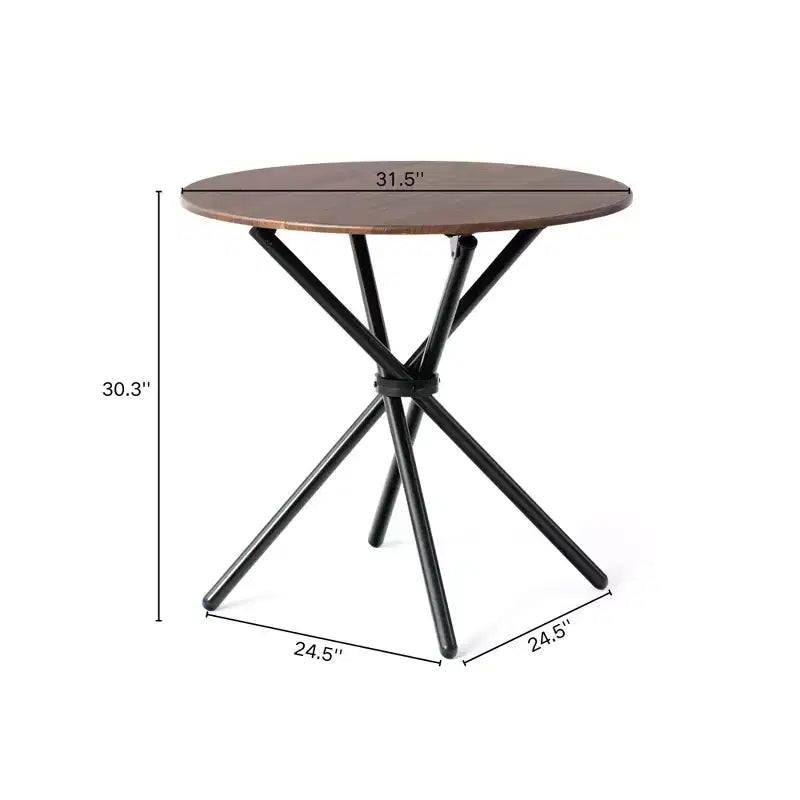 Tavolo da pranzo rotondo da 80 cm con base a piedistallo e gambe in metallo, 2 posti, marrone e nero
