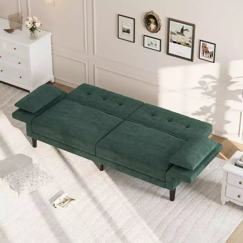 Divano letto futon con schienale e braccioli regolabili, divano letto convertibile in ciniglia per soggiorno, include 2 cuscini
