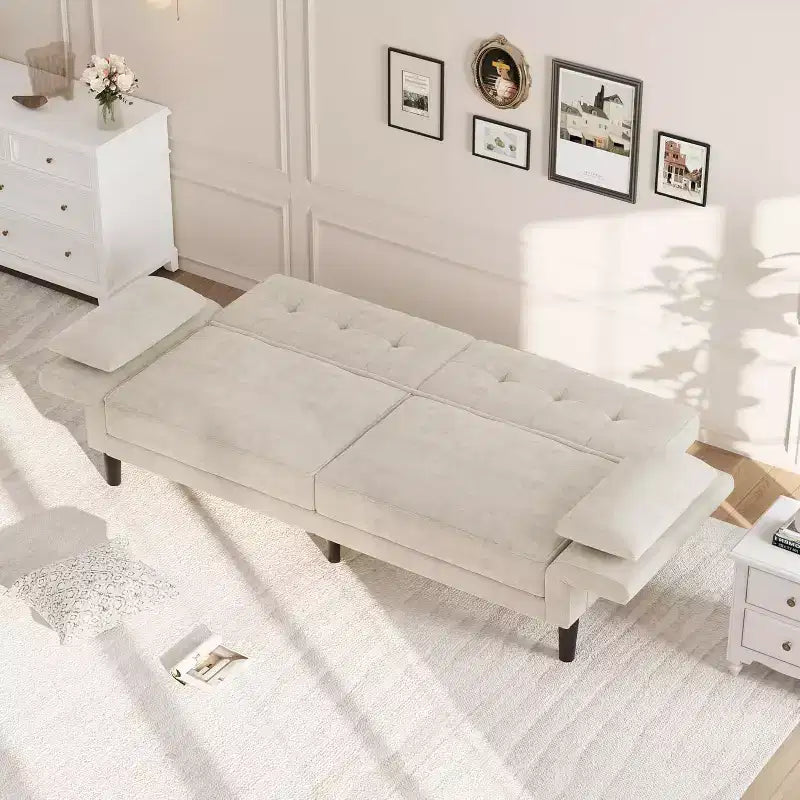 Divano letto futon con schienale e braccioli regolabili, divano letto convertibile in ciniglia per soggiorno, include 2 cuscini