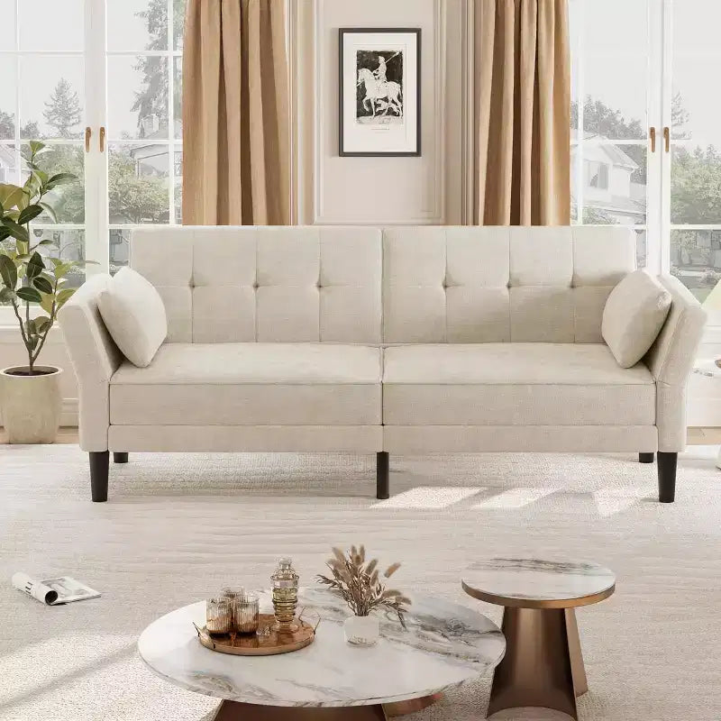 Divano letto futon con schienale e braccioli regolabili, divano letto convertibile in ciniglia per soggiorno, include 2 cuscini