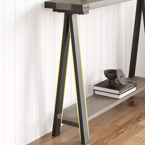 2-Tier Farmhouse Console Table with Bottom Shelf, Rustic Wood & Metal Frame