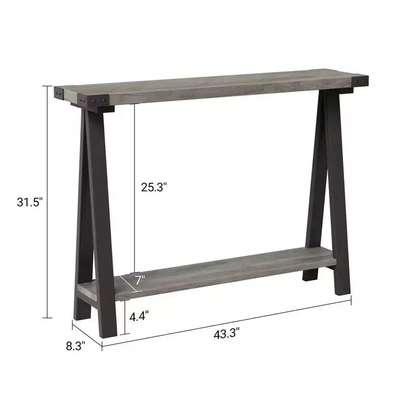 2-Tier Farmhouse Console Table with Bottom Shelf, Rustic Wood & Metal Frame
