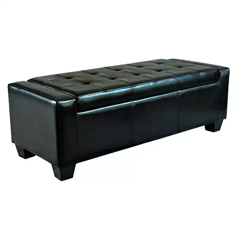 51 Ottoman with Storage, Storage Ottoman Bench with Safty Hinge, Faux Leather Upholstered Entryway Bench with Seating for Living Room, Bedroom