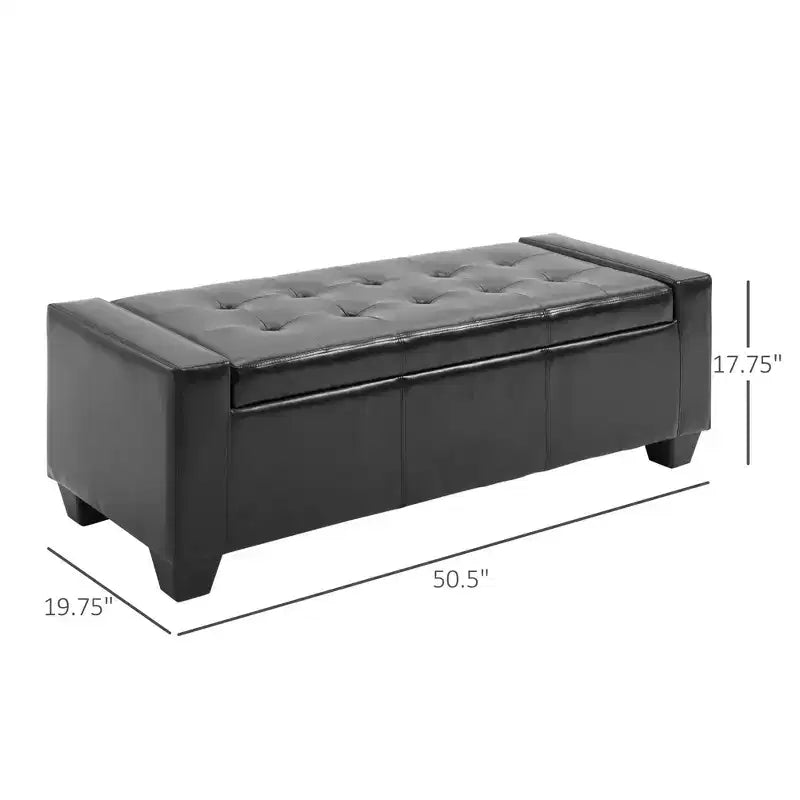 Panca Contenitore Ottomana con Cerniera di Sicurezza, Similpelle, Capacità 150 kg, 50,3 cm L x 128,3 cm P x 45,2 cm A