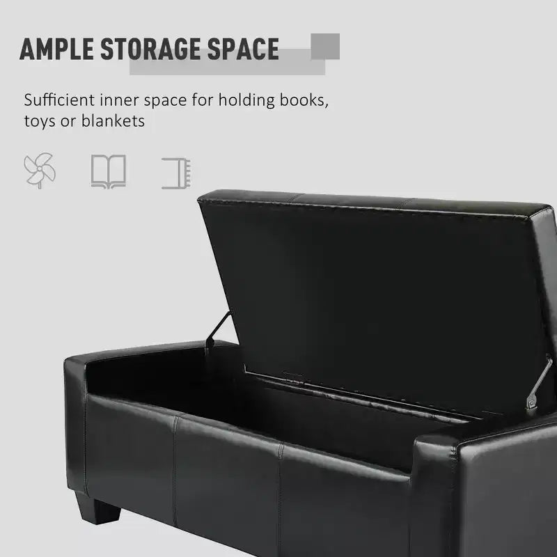 Panca Contenitore Ottomana con Cerniera di Sicurezza, Similpelle, Capacità 150 kg, 50,3 cm L x 128,3 cm P x 45,2 cm A