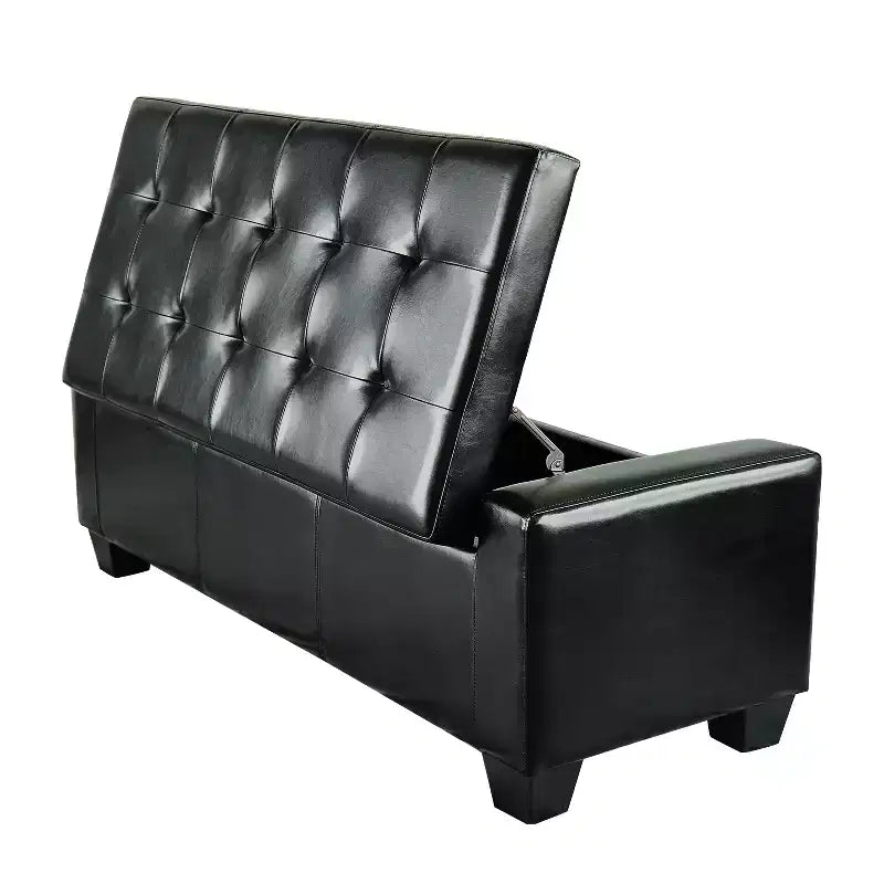 Panca Contenitore Ottomana con Cerniera di Sicurezza, Similpelle, Capacità 150 kg, 50,3 cm L x 128,3 cm P x 45,2 cm A